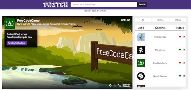 Twitch Streaming Widget (FreeCodeCamp)